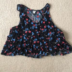 Free People Intimates Black Floral flared Crop Top, Size medium